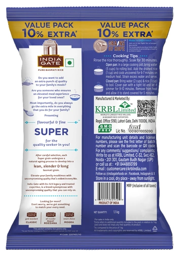 India Gate Super Basmati Rice 1.1 Kg (1kg + 100g)