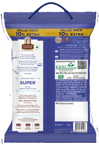 India Gate Super Basmati Rice 5.5 Kg (5kg + 500 G)