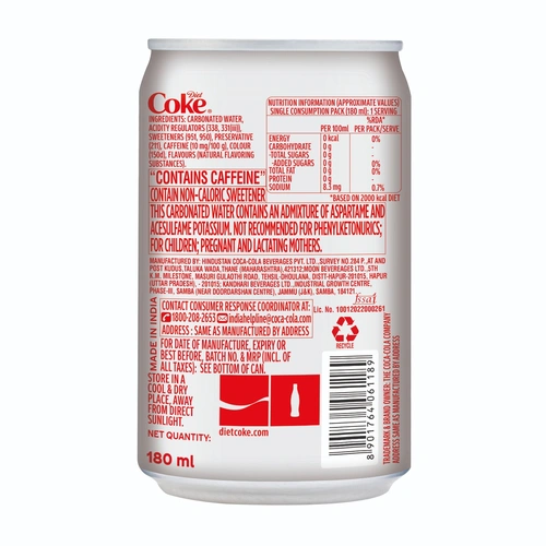 Diet Coke Pop Can 180 Ml Pk6