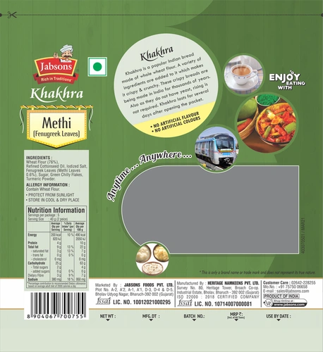 Jabsons Methi Vacuum Pack Khakhra 180 G