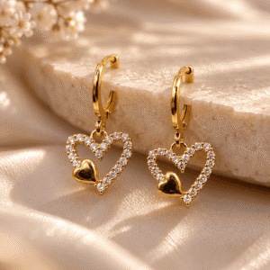 Zivishq Anti Tarnish Gold CZ Pav? Openwork Heart Dangle Huggie Earrings