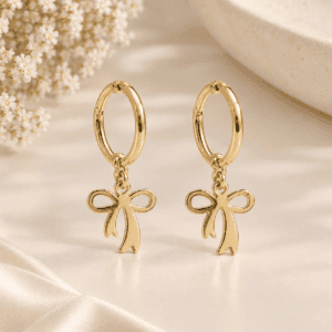 Zivishq Anti Tarnish Ribbon Bow Dangle Gold Huggie Hoop Earring