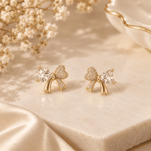 Zivishq Anti Tarnish Sparkling Bow CZ Crystal Gold Stud Earring