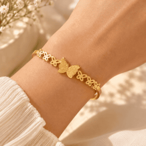 Zivishq Anti tarnish gold plated Multi-Butterfly Cutout & Frosted Center Bangle Bracelet - Anti Tarnish Stainless Steel Jewellery