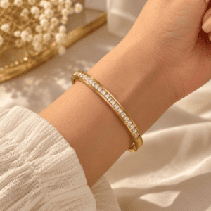 Zivishq Anti tarnish gold plated Channel-Set Square Cubic Zirconia Bangle Bracelet - Anti Tarnish Stainless Steel Luxury Crystal Cuff