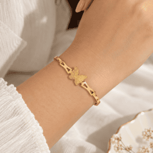 Zivishq Anti tarnish gold plated Geometric Openwork Frosted Butterfly Bangle - Anti Tarnish Stainless Steel Designer Wristband