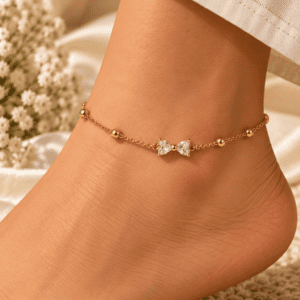 Zivishq Anti-Tarnish Gold Crystal Bow & Beaded Station Anklet Pack of 1