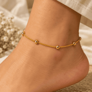 Zivishq Anti-Tarnish Gold Textured Bead Station Chain Anklet Pack of 1