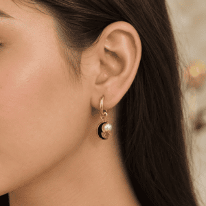 Zivishq Anti Tarnish Gold Plated Celestial Moon & Star Pearl Hoop Earrings