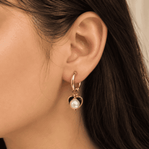 Zivishq Anti Tarnish Gold Plated Enamel Heart & Pearl Charm Huggie Hoop Earrings