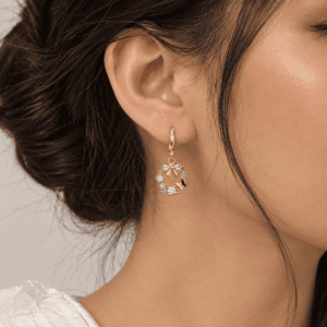 Zivishq Anti Tarnish Gold Plated Crystal Bow & Butterfly Wreath Charm Hoop Earrings