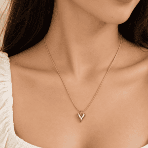 Zivishq anti-tarnish stainless steel Sculpted Elongated Heart Pendant Snake Chain Necklace