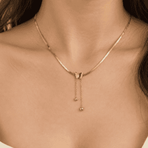 Zivishq anti-tarnish stainless steel Gold Butterfly Herringbone Drop Chain Necklace