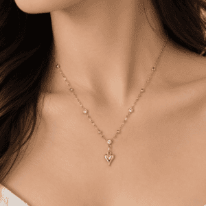 Zivishq anti-tarnish stainless steel Beaded Station CZ Sculpted Heart Pendant Necklace
