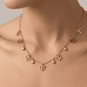 Zivishq Anti-Tarnish Gold Open Butterfly Silhouette & CZ Crystal Station Charm Necklace