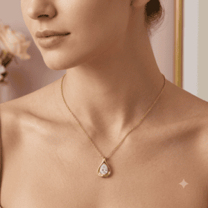 Zivishq Anti-Tarnish Gold Textured Heart Frame Pear Solitaire Pendant Necklace