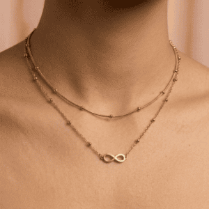 Zivishq Anti-Tarnish Gold Layered Infinity Pendant & Beaded Snake Chain Necklace