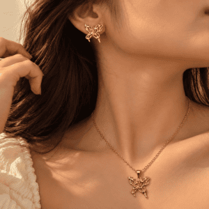 Zivishq Anti-Tarnish Gold Liquid Metal Hollow Butterfly Necklace & Earring Set