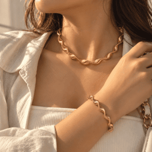 Zivishq Anti-Tarnish Gold Twisted Spiral Tubogas Choker Necklace & Bracelet Set