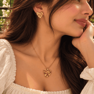 Zivishq Anti-Tarnish Gold Liquid Metal Ruffled Melted Heart Necklace & Earring Set