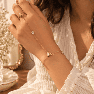Zivishq Anti-Tarnish Gold Heart & Crystal Hathphool Hand Harness Bracelet