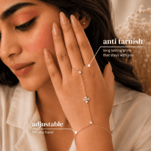 Zivishq Anti-Tarnish Gold Four-Petal Floral Crystal Hathphool Hand Harness Bracelet
