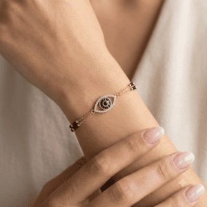 Zivishq Anti-Tarnish Gold Evil Eye & Black Bead Double Strand Mangalsutra Bracelet