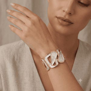 Zivishq Anti-Tarnish Gold White Enamel Abstract Open Cuff Bracelet