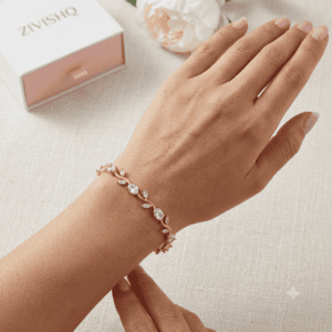 Zivishq Anti-Tarnish Gold Vine Crystal Leaf Chain Bracelet