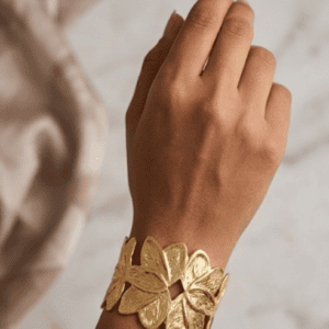 Zivishq Anti-Tarnish Gold Textured Floral Open Cuff Bangle Bracelet