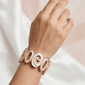 Zivishq Anti-Tarnish Gold & White Spiral Enamel Open Cuff Bracelet