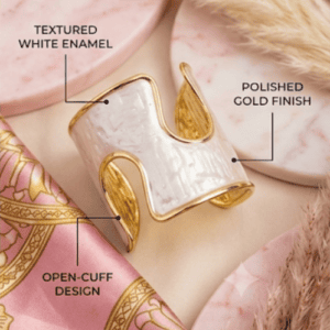 Zivishq Anti-Tarnish Gold & White Wave Enamel Open Cuff Bracelet
