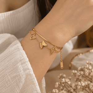 Zivishq Anti tarnish gold plated Delicate Butterfly Charm Snake Chain Double Layer Bracelet for Women - Anti Tarnish Stainless Steel Jewelry