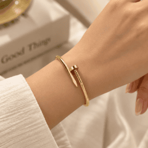 Zivishq Anti tarnish gold plated Nail Bangle Bracelet for Women - Sleek Anti Tarnish Stainless Steel Minimalist Cuff Jewellery