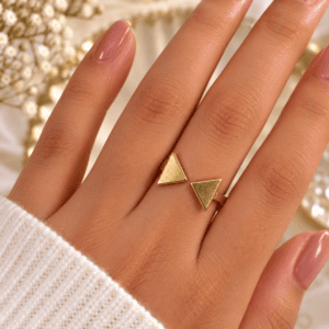 Zivishq anti-tarnish stainless steel Geometric Dual Triangle Open Adjustable Ring