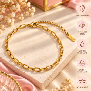 Zivishq Anti Tarnish 18K Gold Plated Paperclip Chain Bracelet for Women & Girls | Waterproof Stainless Steel Adjustable Oval Link Chain Hand Bracelet Jewelry