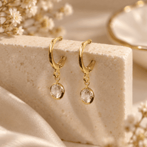 Zivishq Anti Tarnish Round Solitaire CZ Charm Gold Huggie Hoop Earring