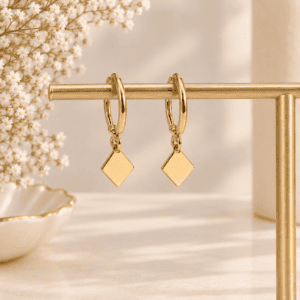 Zivishq Anti Tarnish Geometric Diamond Charm Huggie Hoop Earrings