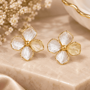 Zivishq Anti Tarnish Mother of Pearl Floral Petal Gold Stud Earring