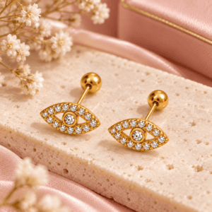 Zivishq Anti Tarnish Gold Plated Evil Eye Stud Earrings for Women