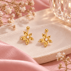 Zivishq Anti Tarnish Gold Plated Floral Pearl Stud Earrings for Women