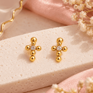Zivishq Anti Tarnish Gold Plated Cross Stud Earrings for Women
