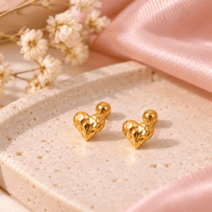 Zivishq Anti Tarnish Gold Plated Hammered Heart Stud Earrings for Women
