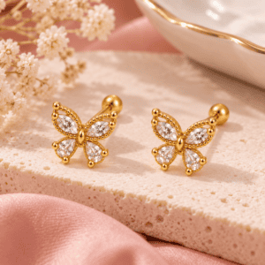 Zivishq Anti Tarnish Gold Plated Butterfly Stud Earrings for Women