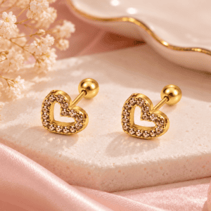 Zivishq Anti Tarnish Gold Plated Pave Crystal Heart Stud Earrings for Women