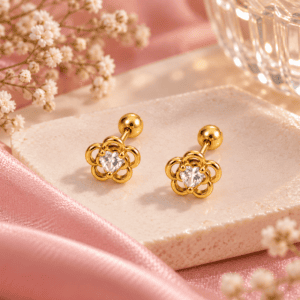 Zivishq Anti Tarnish Gold Plated Open Flower Heart CZ Stud Earrings for Women