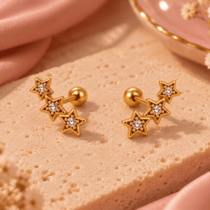 Zivishq Anti Tarnish Gold Plated Triple Star Cluster Stud Earrings for Women