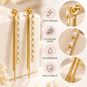 Zivishq Anti Tarnish Gold Plated Convertible Chain & Stone Drop Dangle Earrings for Women