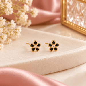 Zivishq Anti Tarnish Gold Plated Enamel Petal Flower CZ Stud Earrings for Women