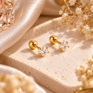 Zivishq Anti Tarnish Gold Plated Square CZ Solitaire Stud Earrings for Women
